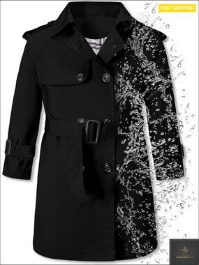 Boys Waterproof Trench Coat Double Breasted Classic Belted Outwear Jacket Dress